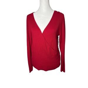 Leith Red Ribbed Knit Surplice Sweater Top - New with Tags!